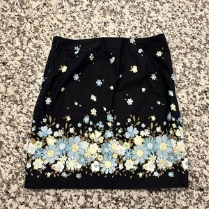 Ann Taylor LOFT Black Mini Skirt with Blue and Yellow Floral Pattern